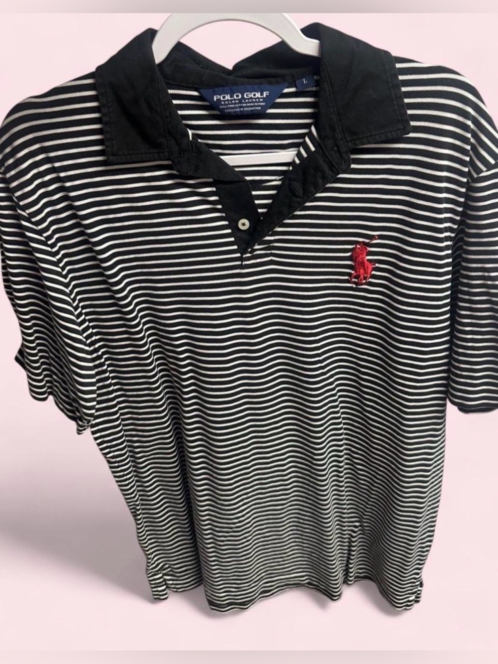 Polo by Ralph Lauren Black & White Striped Polo with Red Pony